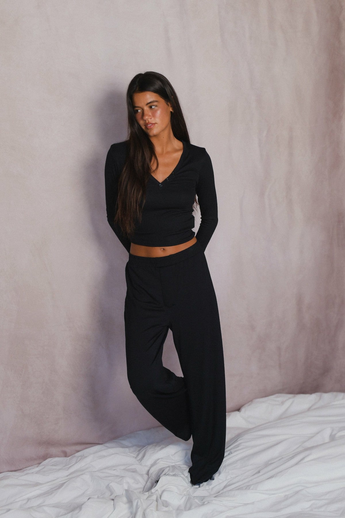 Henley Top Baby Ribbed in Black | Skatie