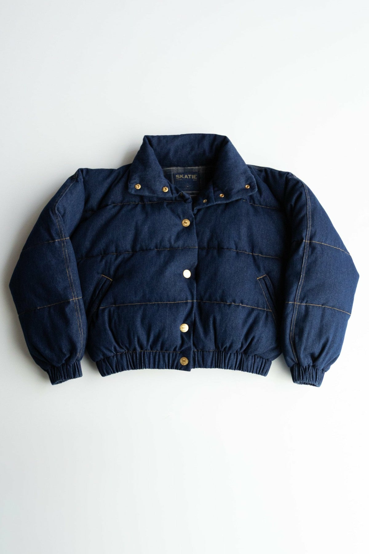 Denim Puffer Jacket in Raw Denim | Skatie