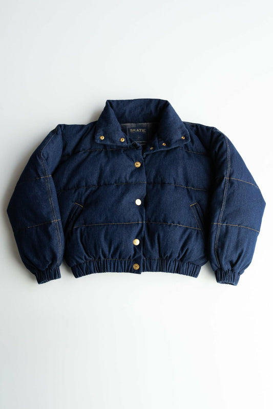 Denim Puffer Jacket in Raw Denim | Skatie