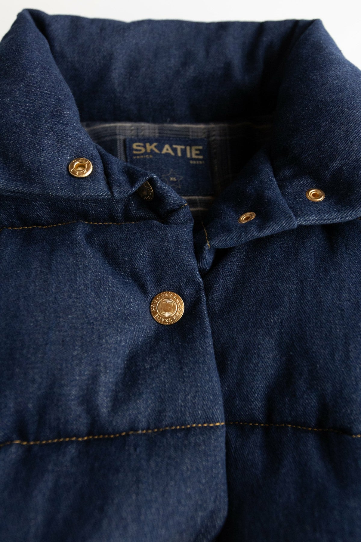 Denim Puffer Jacket in Raw Denim | Skatie