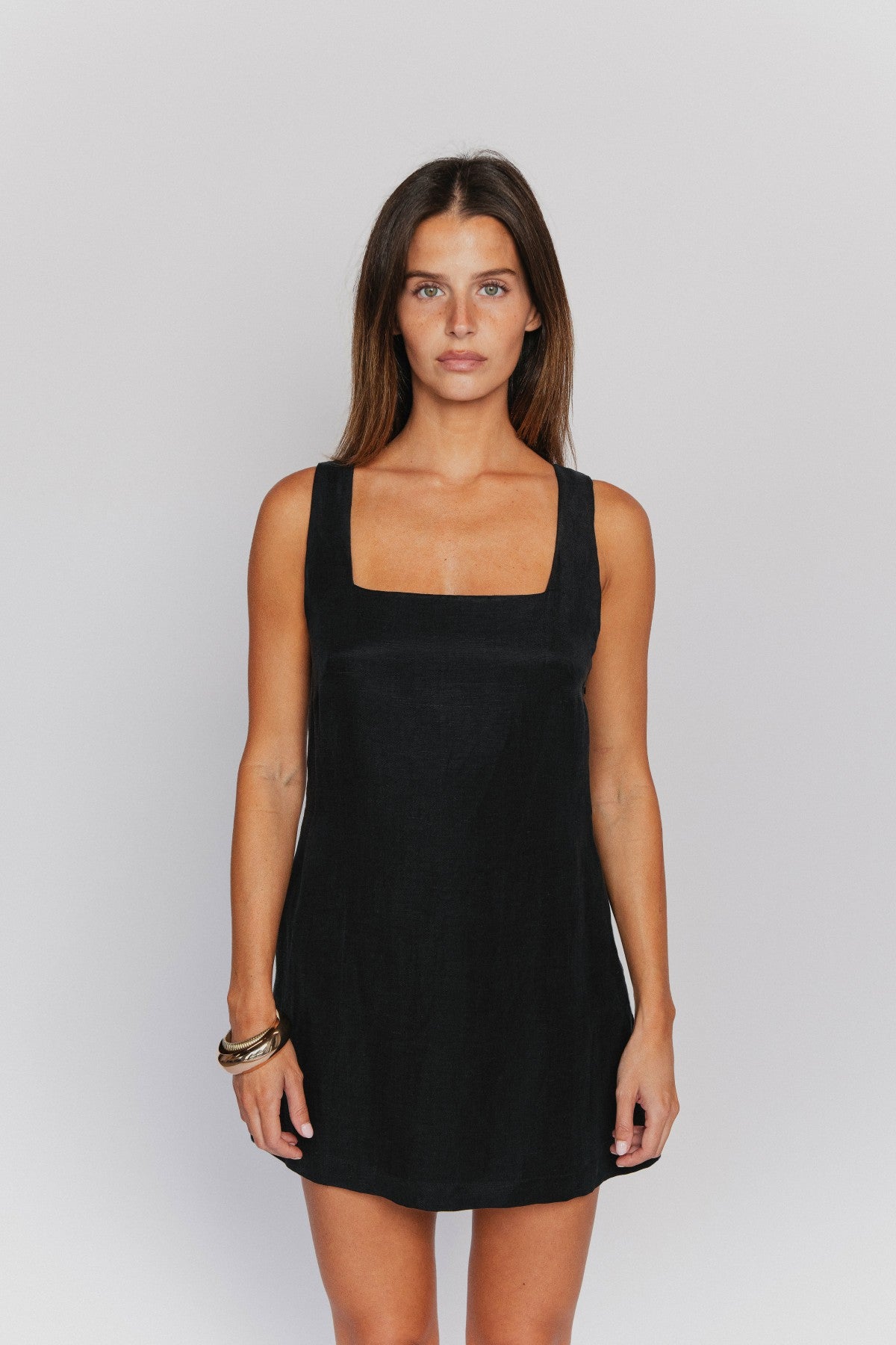 Icon Mini Dress in Black Linen | Skatie