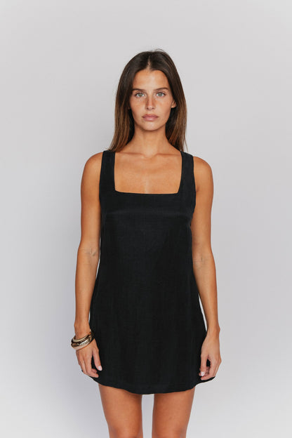 Icon Mini Dress in Black Linen | Skatie