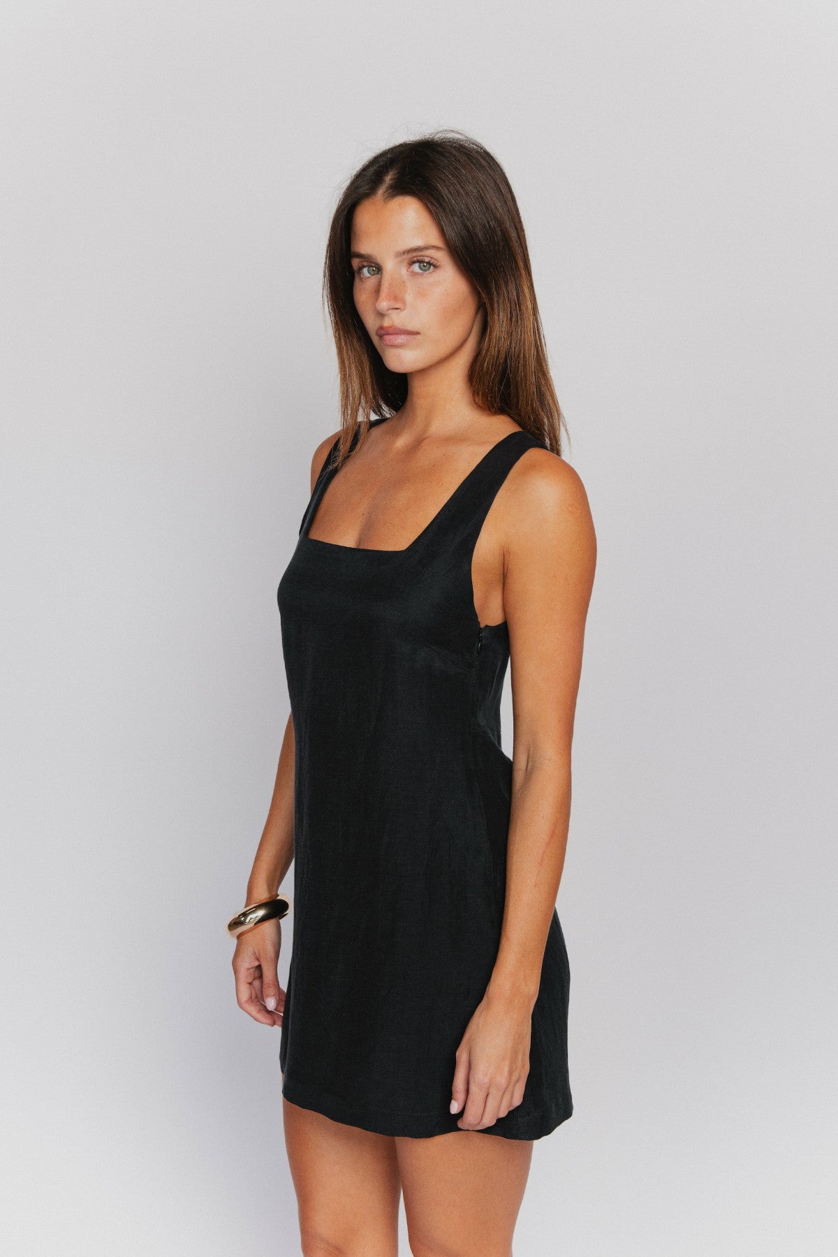 Icon Mini Dress in Black Linen | Skatie