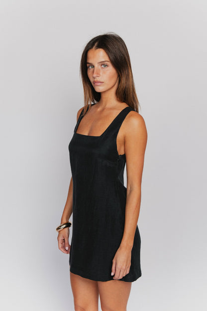 Icon Mini Dress in Black Linen | Skatie