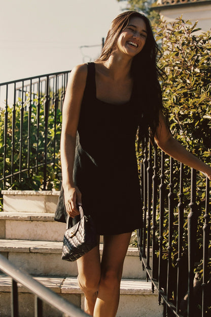 Icon Mini Dress in Black Linen | Skatie
