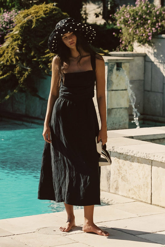 Heidi Dress in Black Linen | Skatie