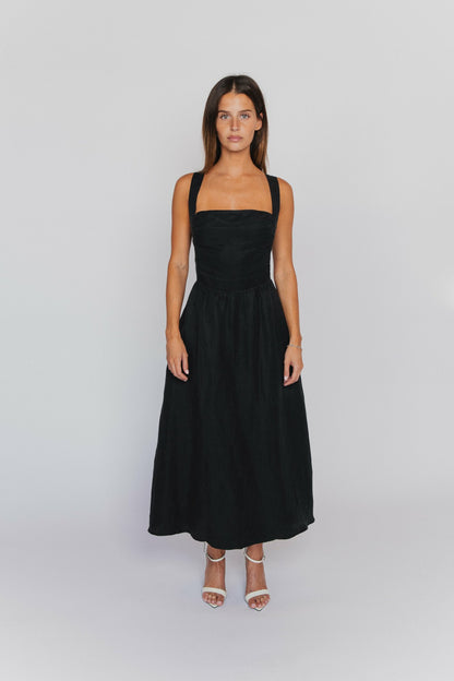 Heidi Dress in Black Linen | Skatie