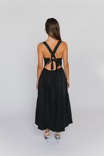 Heidi Dress in Black Linen | Skatie