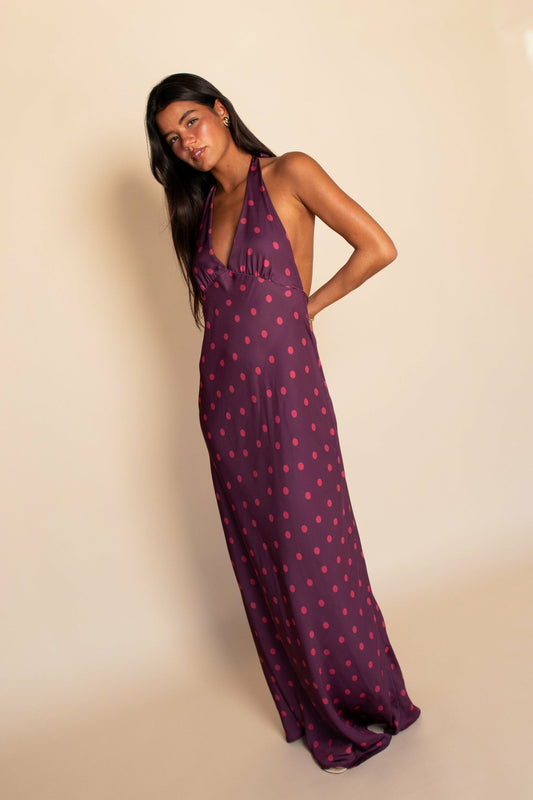 Goldie Maxi Dress Satin in Dottie | Skatie