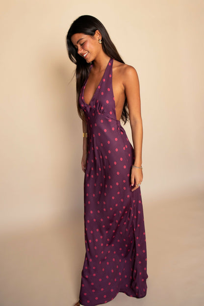 Goldie Maxi Dress Satin in Dottie | Skatie