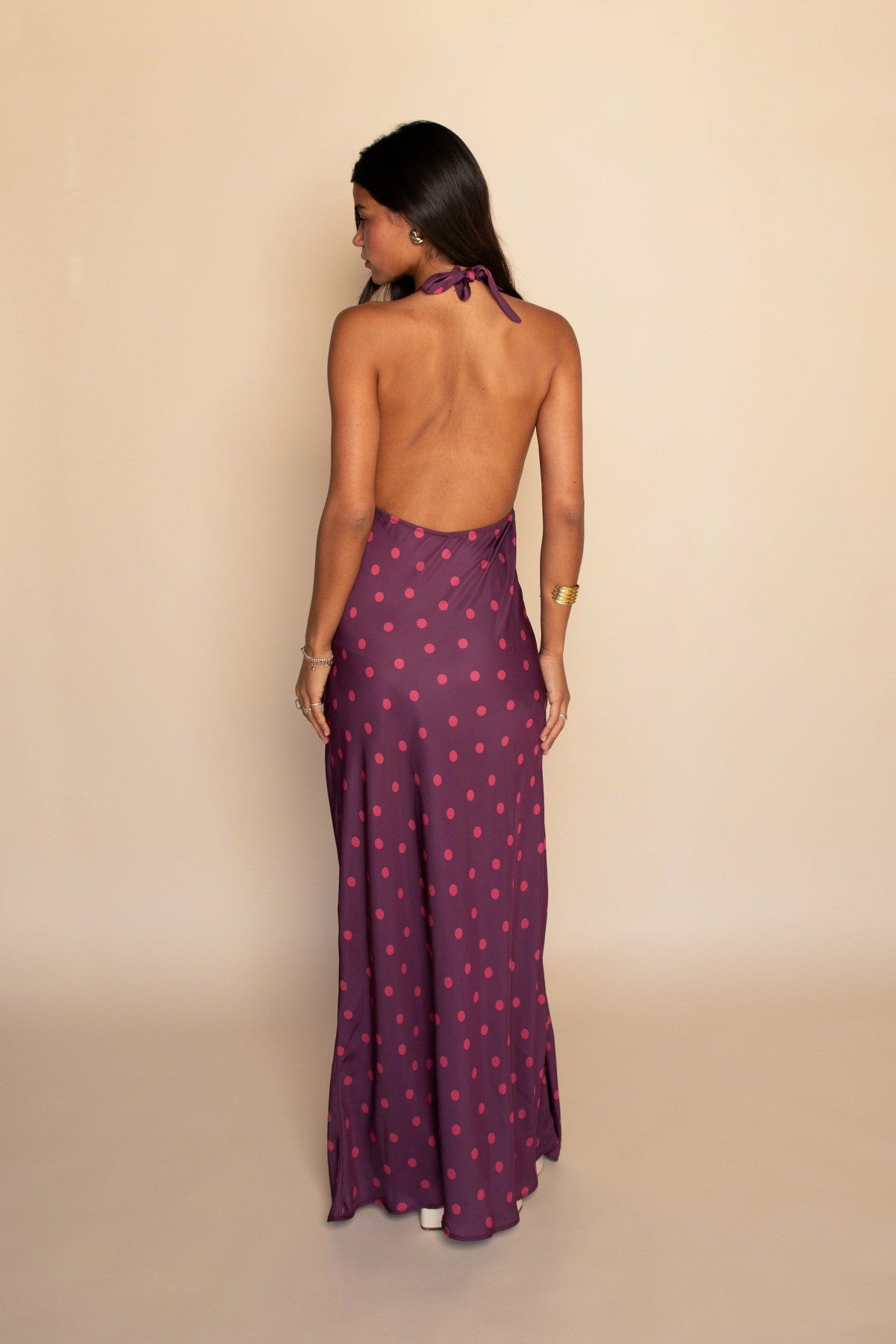 Goldie Maxi Dress Satin in Dottie | Skatie