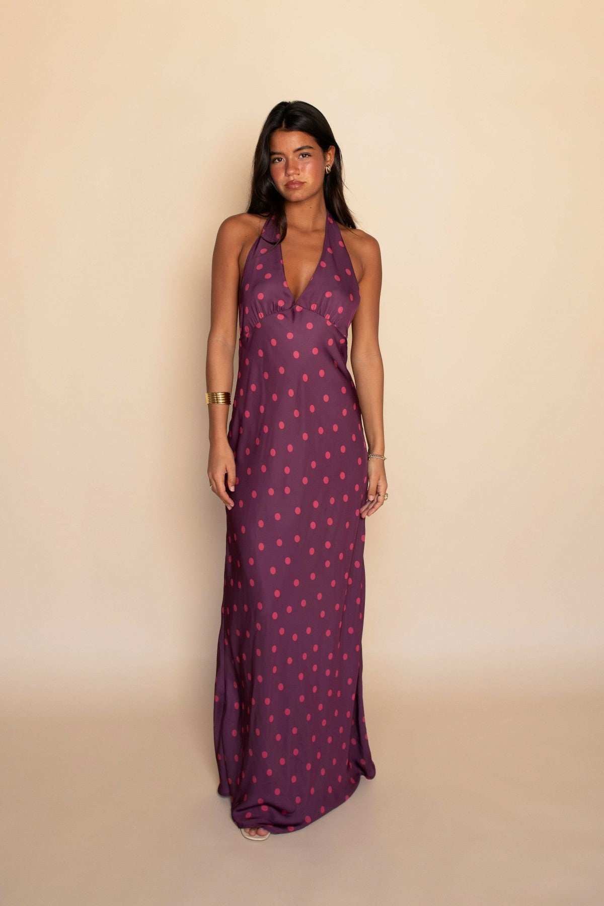 Goldie Maxi Dress Satin in Dottie | Skatie
