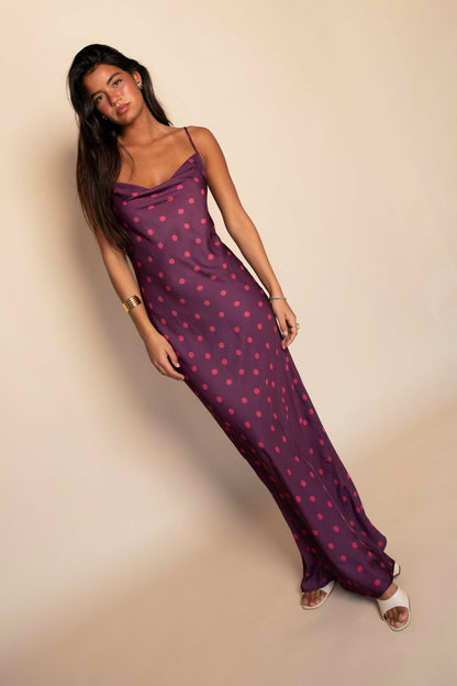 Samantha Maxi Dress Satin in Dottie | Skatie