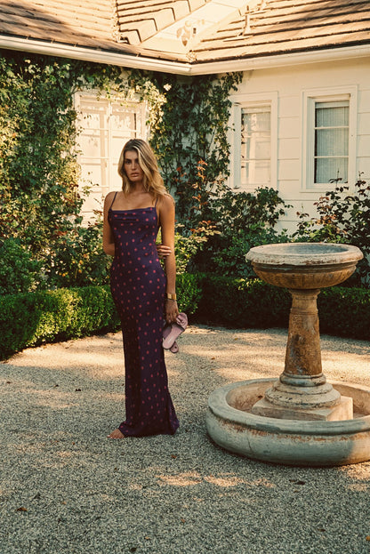 Samantha Maxi Dress Satin in Dottie | Skatie