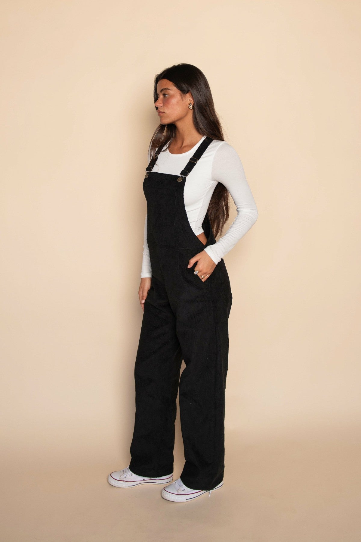 Meave Overalls in Black Corduroy | Skatie