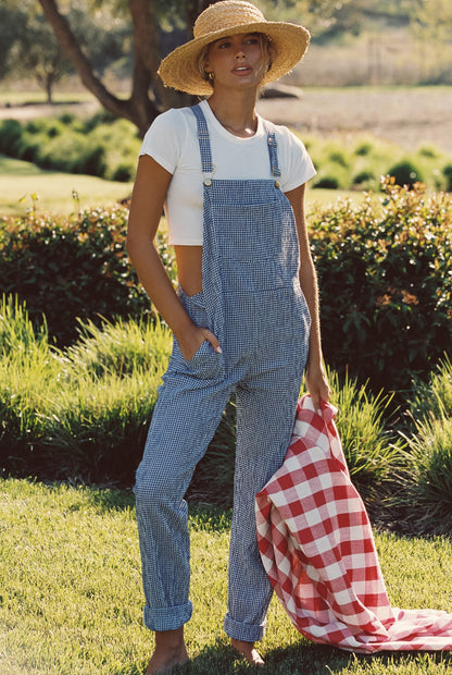 Poppy Full Length Overalls in Blue Gingham | Skatie