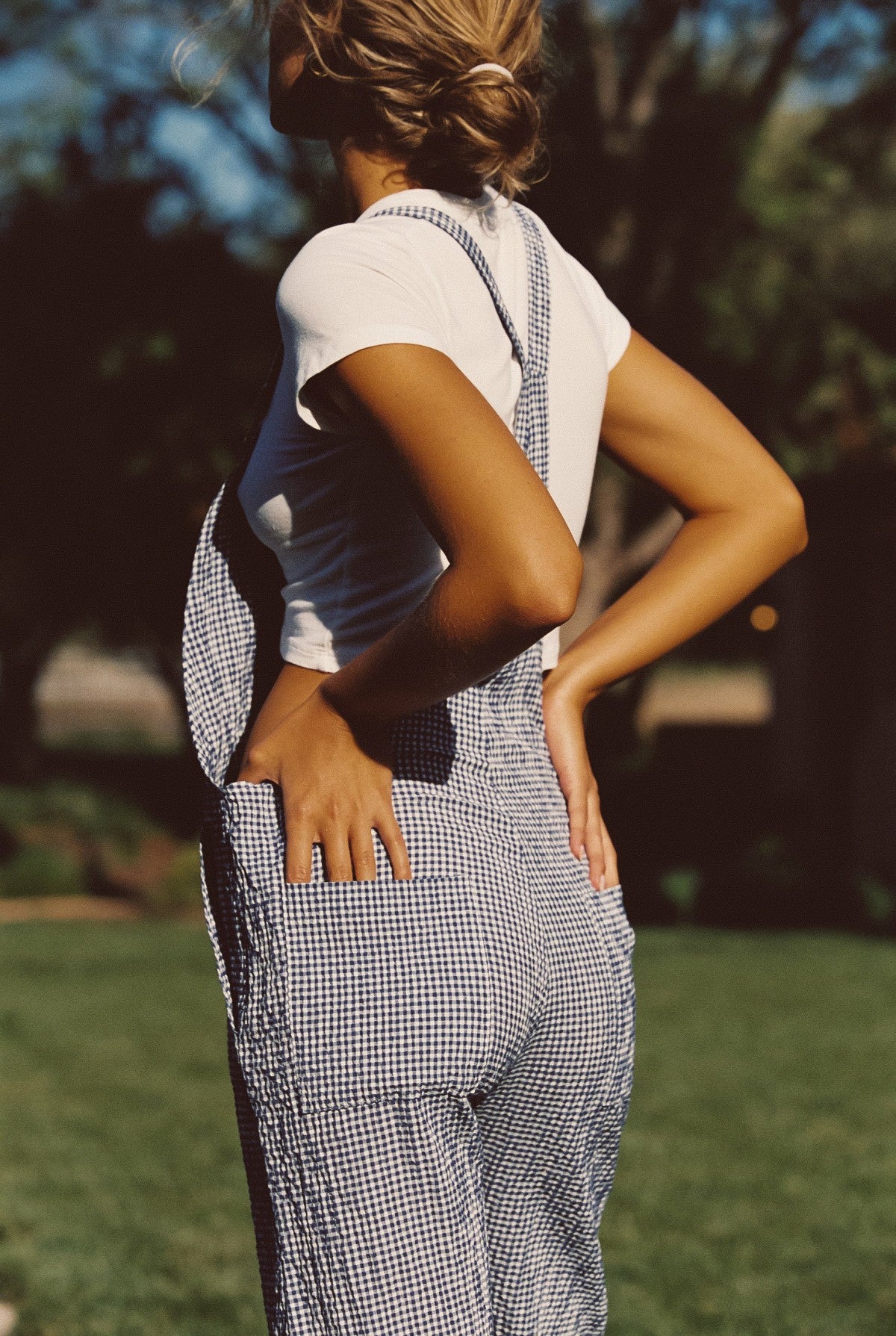 Poppy Full Length Overalls in Blue Gingham | Skatie