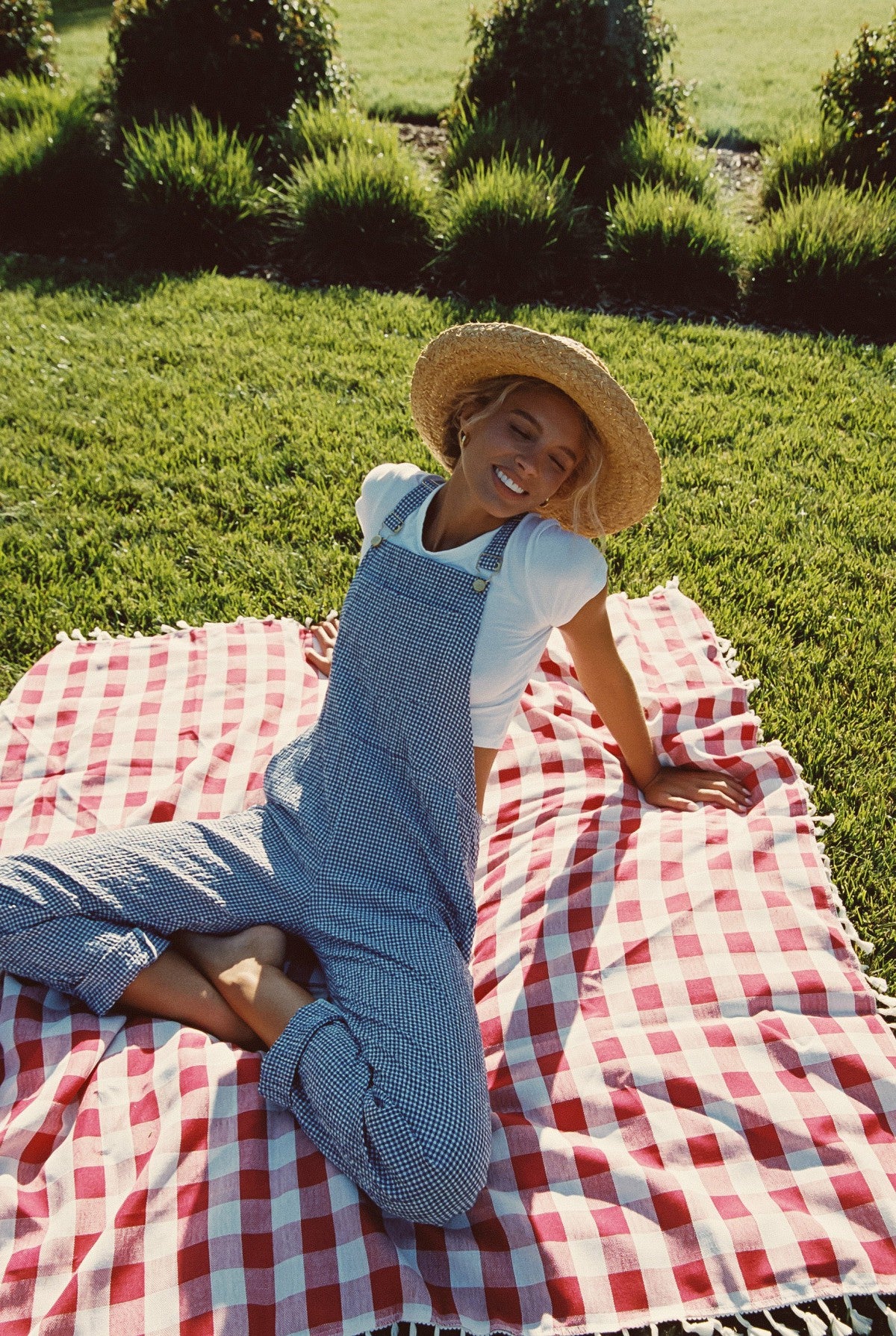 Poppy Full Length Overalls in Blue Gingham | Skatie