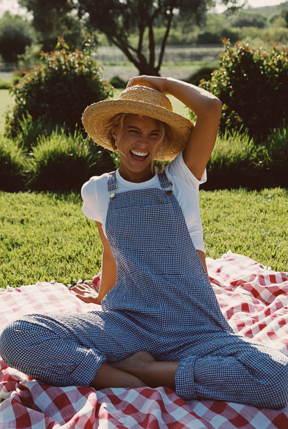 Poppy Full Length Overalls in Blue Gingham | Skatie