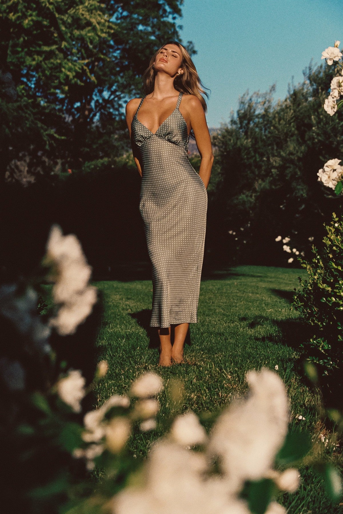 Sabrina Midi Dress Satin in Meadow | Skatie