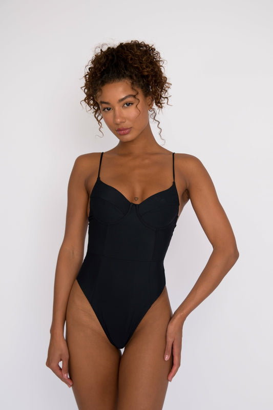 The Rachel One Piece Bathing Suit in Black | Skatie