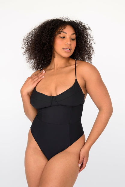 The Rachel One Piece Bathing Suit in Black | Skatie