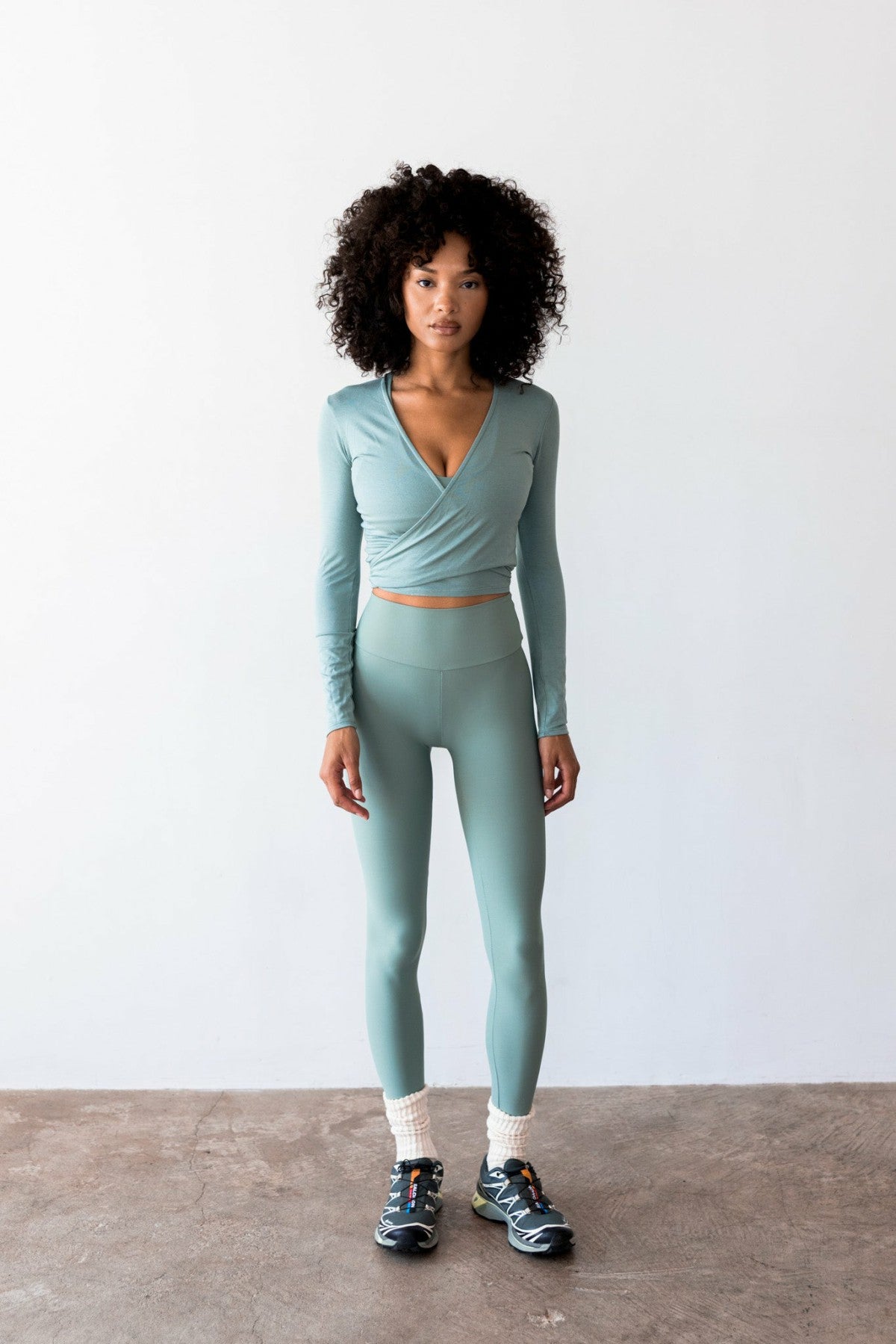 Danielle Wrap Top Jersey in Sage | Skatie