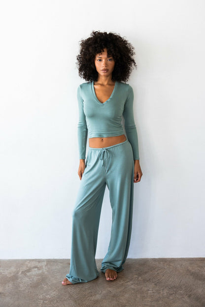 Henley Top Baby Ribbed in Sage | Skatie