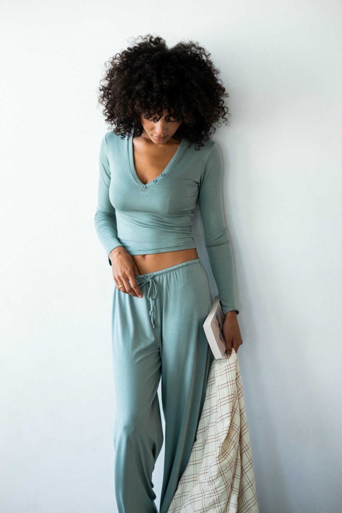 Henley Top Baby Ribbed in Sage | Skatie