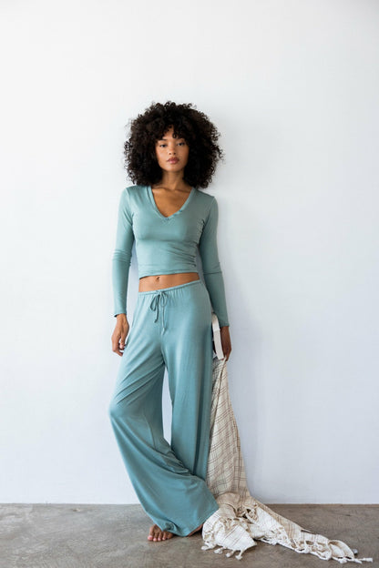 Henley Top Baby Ribbed in Sage | Skatie