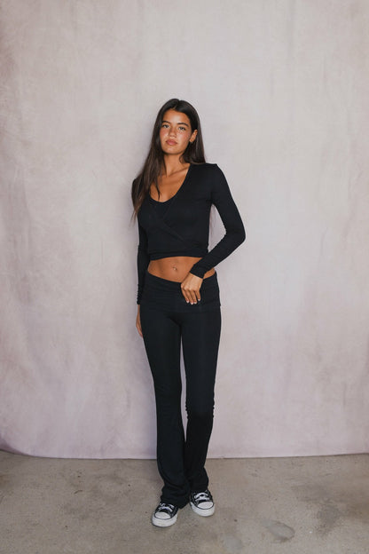 Margot Wrap Top Baby Ribbed in Black | Skatie