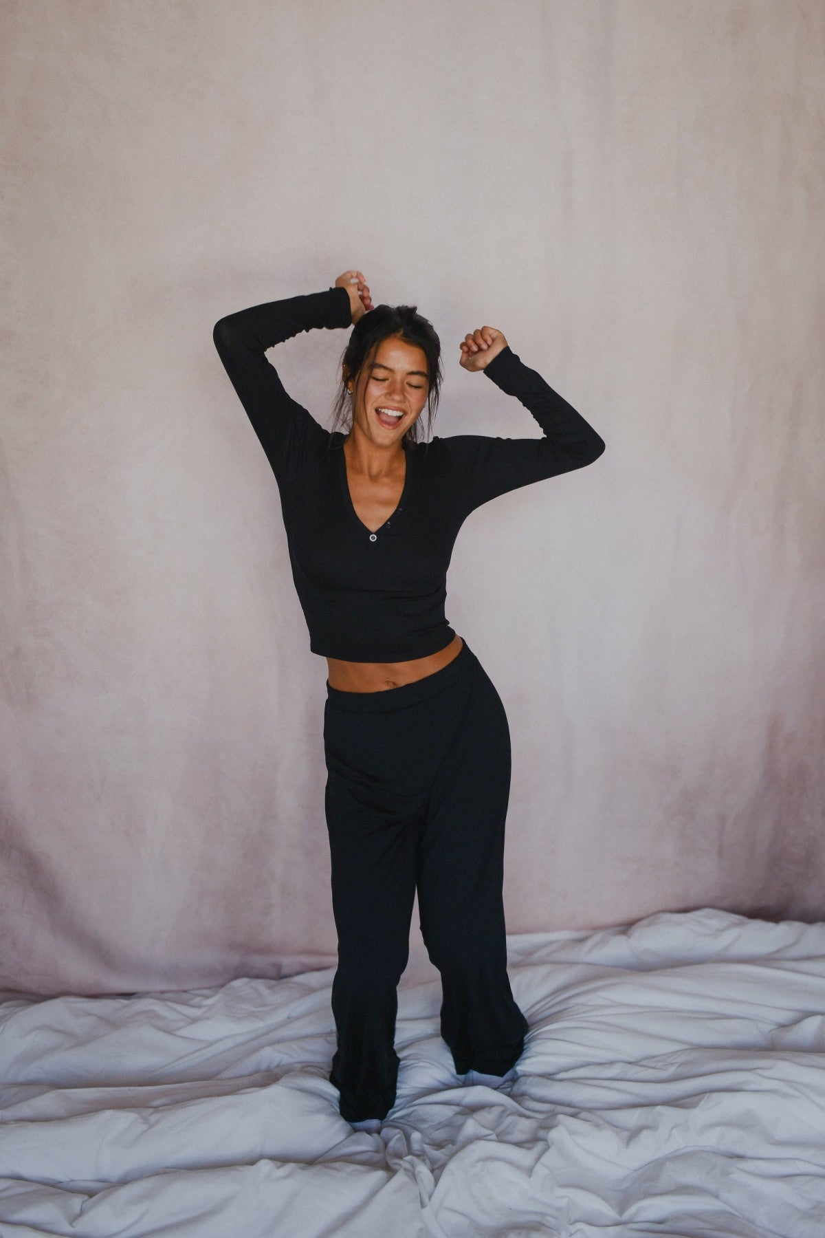Henley Top Baby Ribbed in Black | Skatie