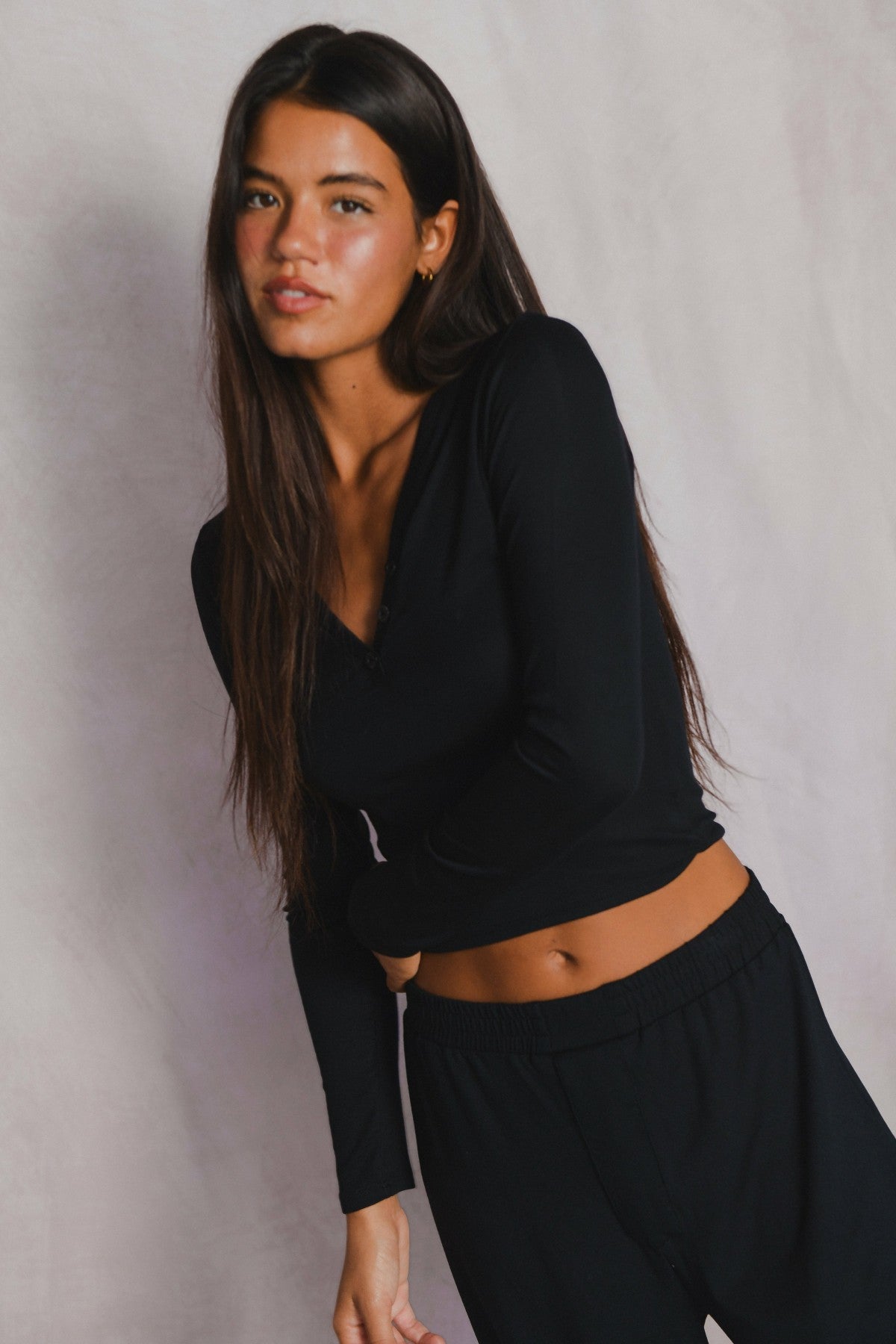 Henley Top Baby Ribbed in Black | Skatie