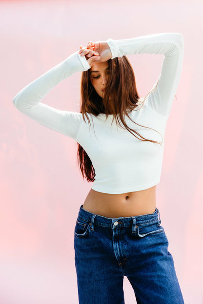 Erica Top Baby Ribbed in White | Skatie