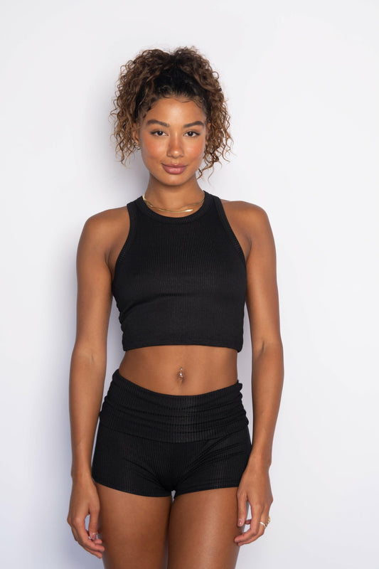 Monica Crop Ribbed in Black | Skatie